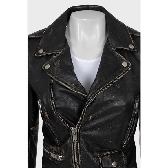 Saint Laurent Distressed Black Leather Jacket - Size 38/M - Picture 4 of 6